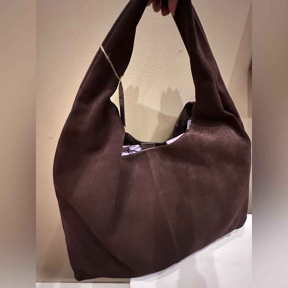 Chocolate Dark Brown Suede Slouchy Hobo Bag in Genuine Suede